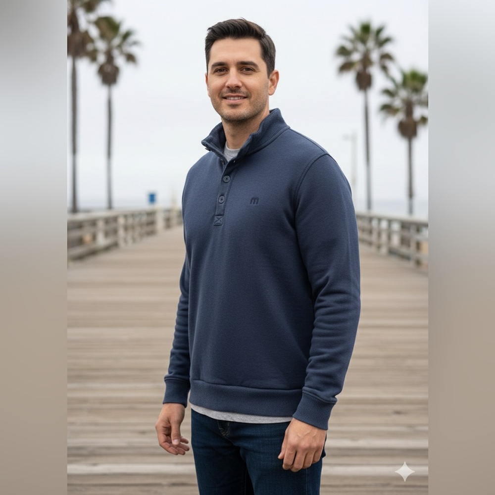 🏌️‍♂️ TravisMathew Coastal Pullover Long Sleeve Henley L - Navy/Blue